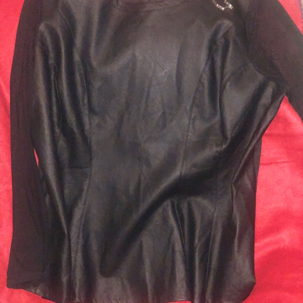 Black faux leather peplum shirt